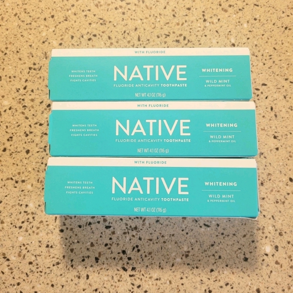 3 NATIVE Whitening Fluoride Anticavity Toothpaste 4.1 Oz Ea Wild Mint Peppermint